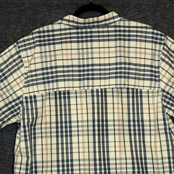 PrAna Kirkwood Shirt Large Plaid Stretch Button-Up Beige Short Sleeve Top - Picture 8 of 14